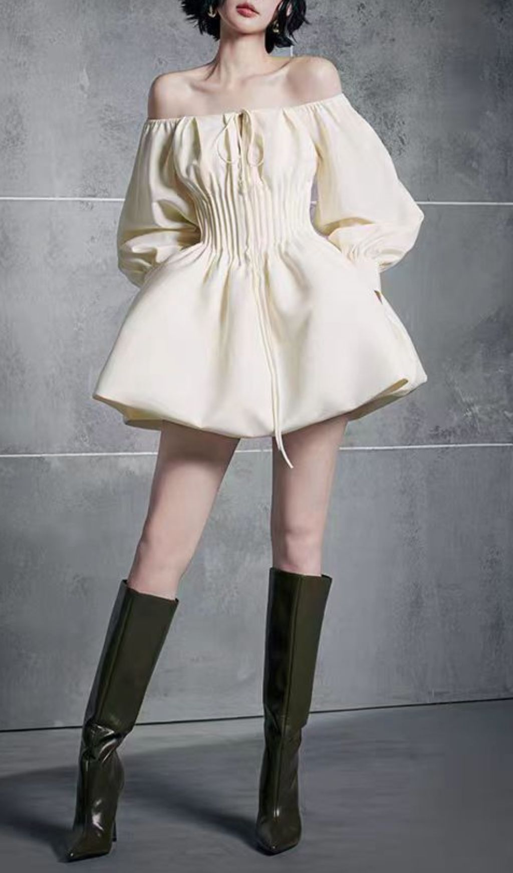 Hotaru Chic Off-Shoulder Pleated Mini Dress