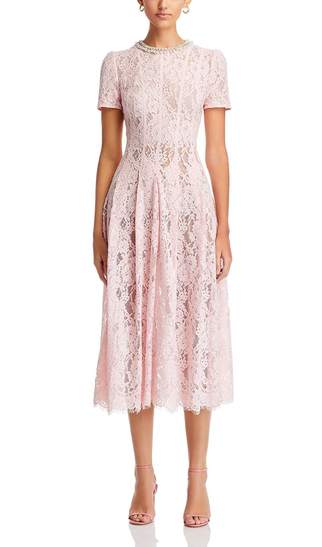 Pink Lace Embellished Midi Dress