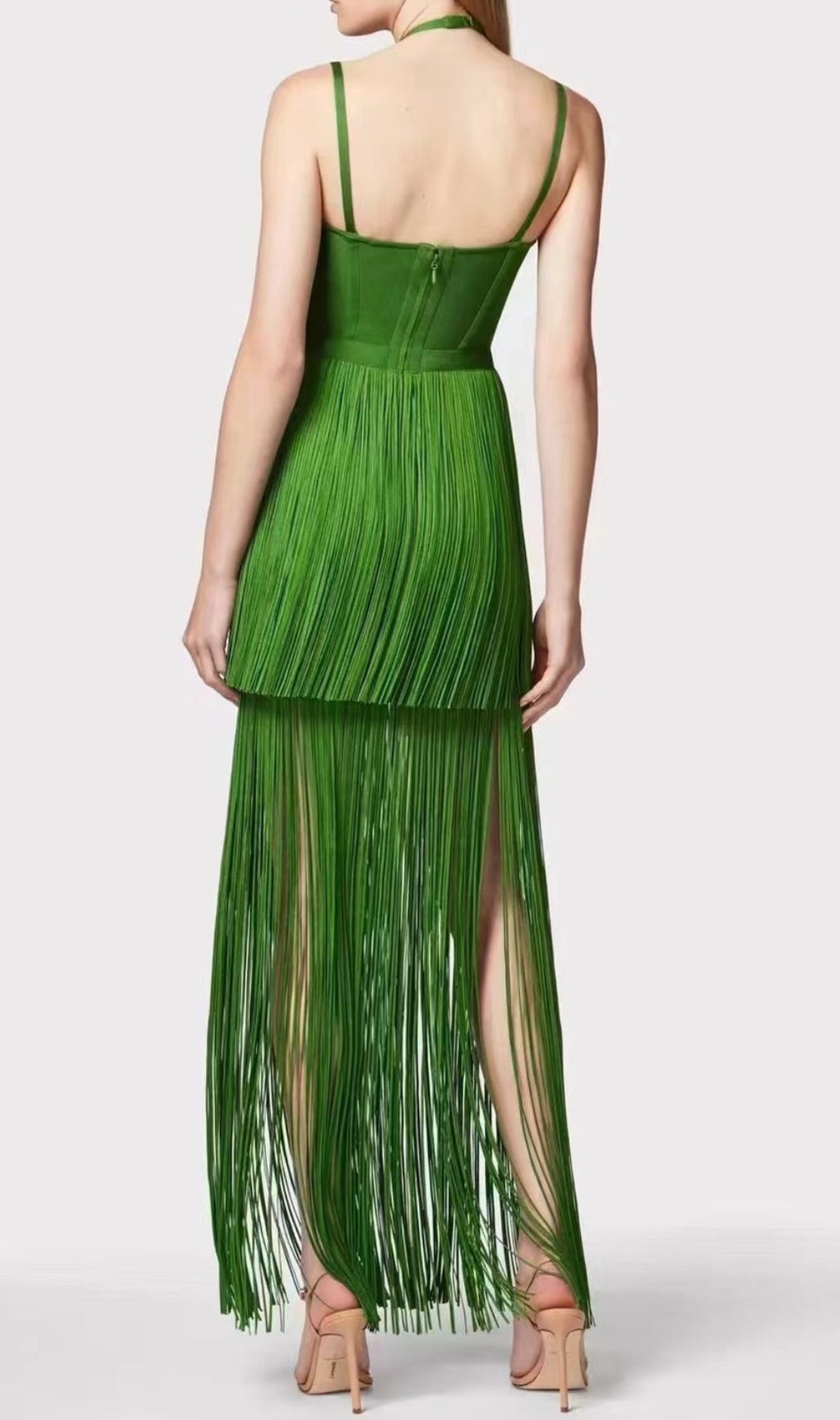 Brooklyn Green Halter Tassel Maxi Dress