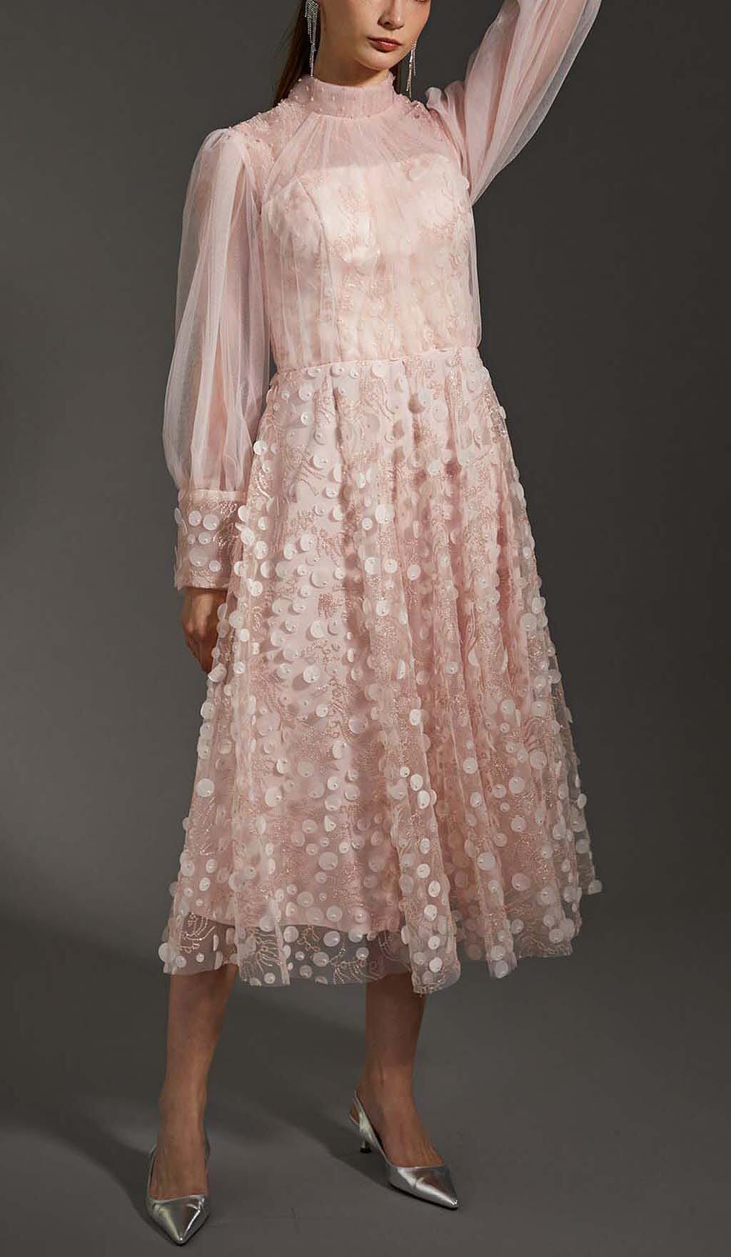 Sequin Mesh Tulle Midi Dress In Pink