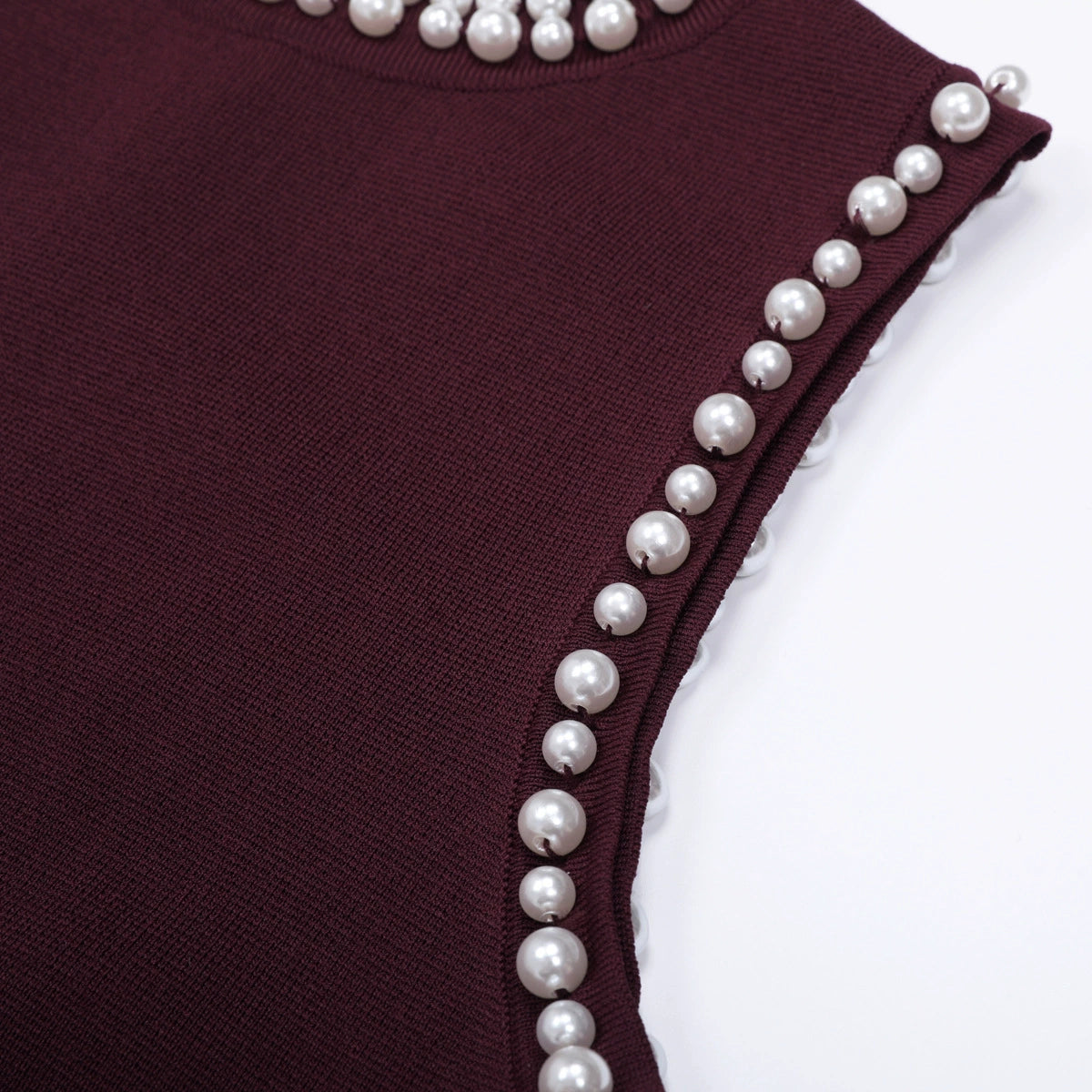 Junko Pearl Choker Sleeveless Knit Maxi Dress with Fringe Hem