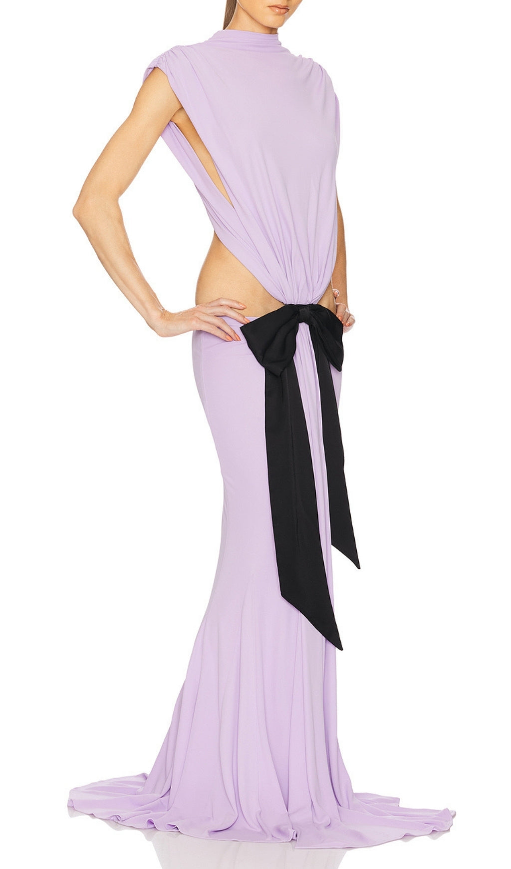 Elisae Purple Bow Cutout Maxi Dress