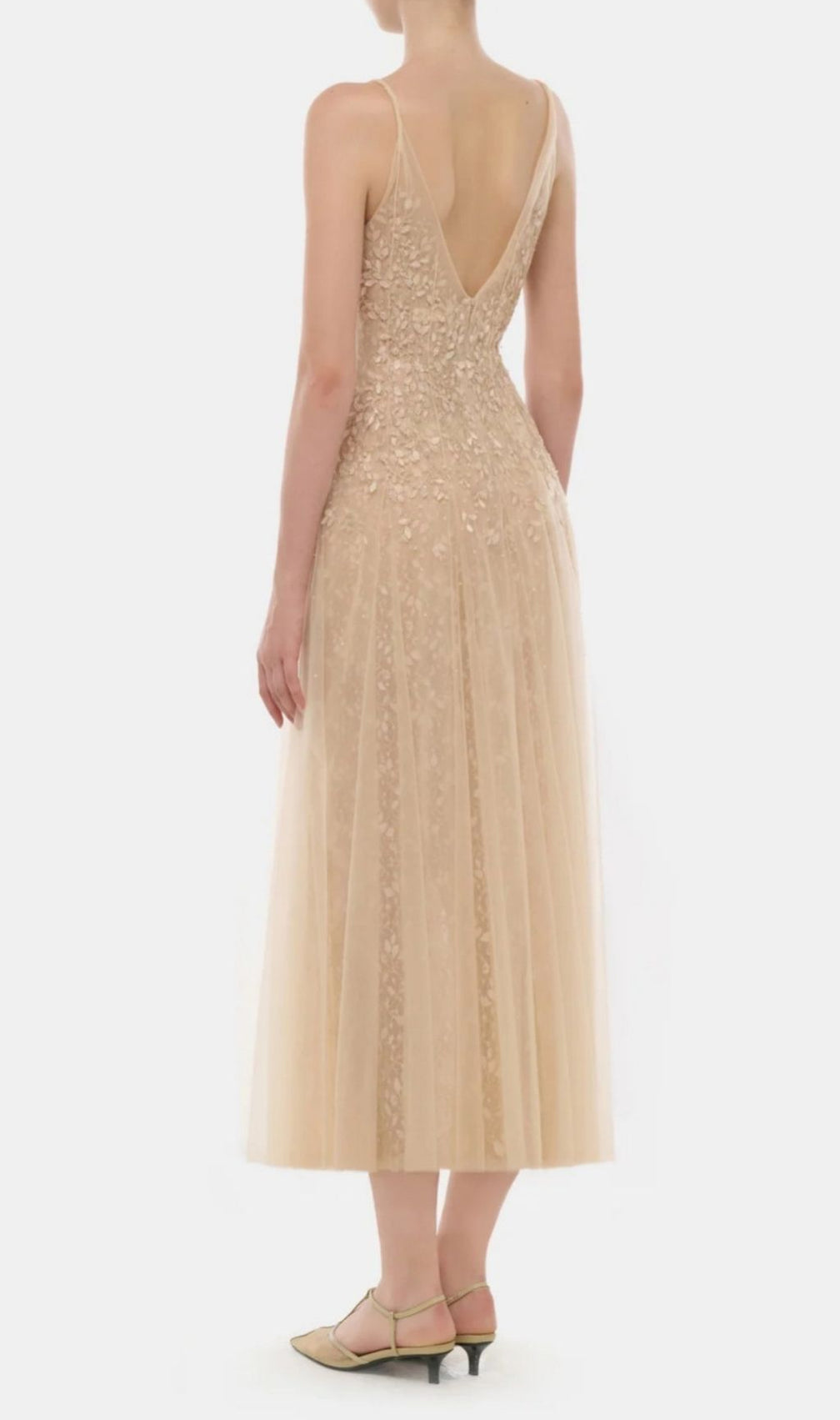 Kimaya Embellished V-Neck Mesh Maxi Dress - Red Carpet Ready Gown