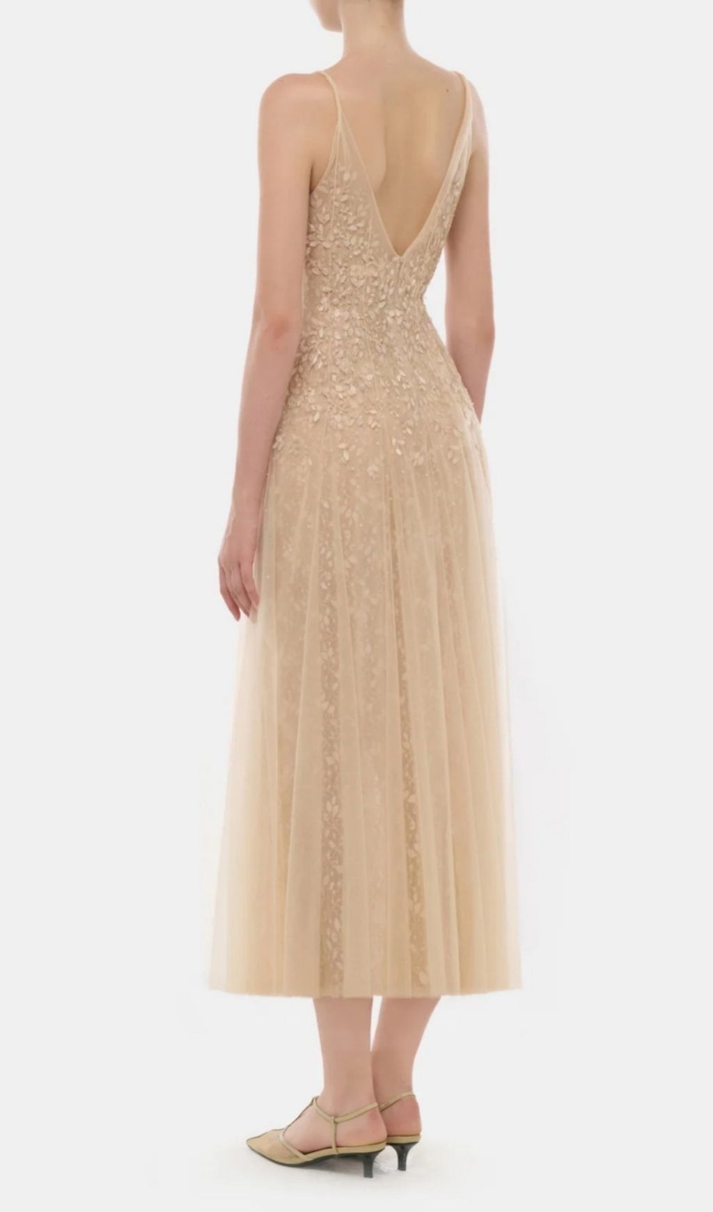 Kimaya Embellished V-Neck Mesh Maxi Dress - Red Carpet Ready Gown