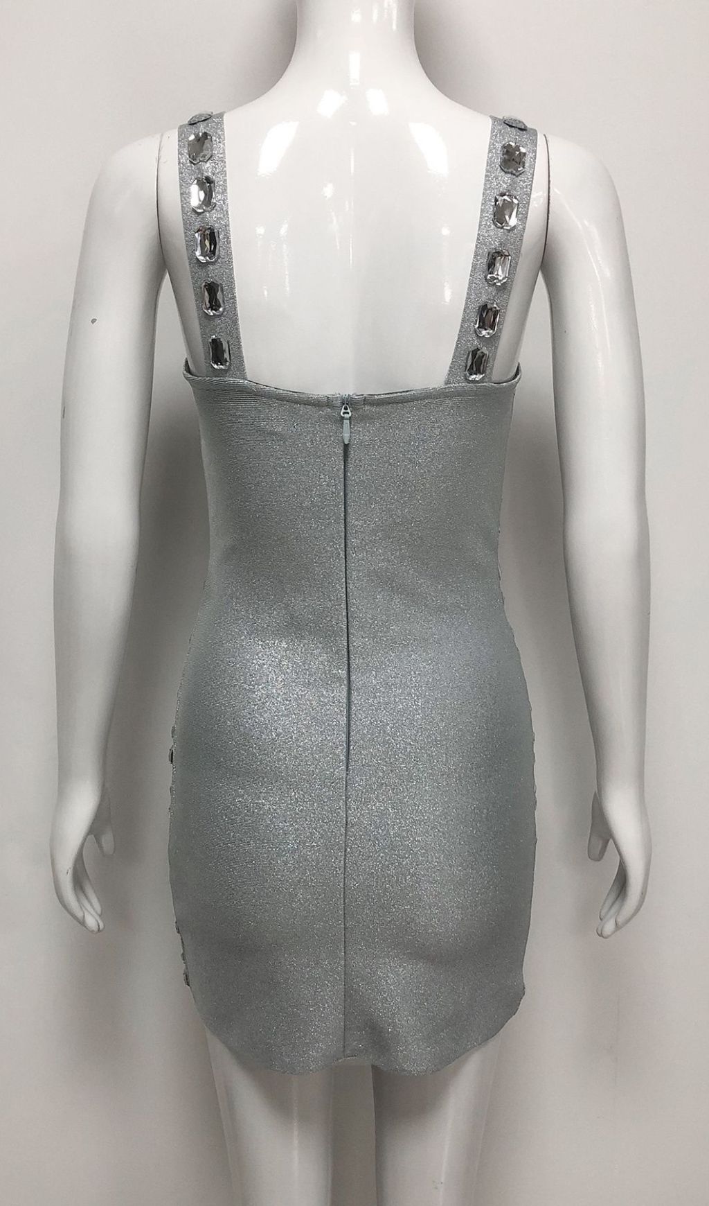 Isabeau Dazzling Grey Rhinestone Strappy Mini Dress - Sparkle & Glam