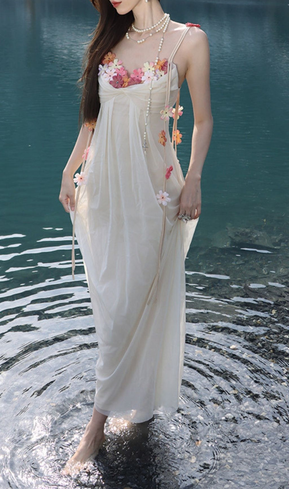 Farah Dreamy Ivory Floral Chiffon Maxi Dress - Romantic Open Back Gown