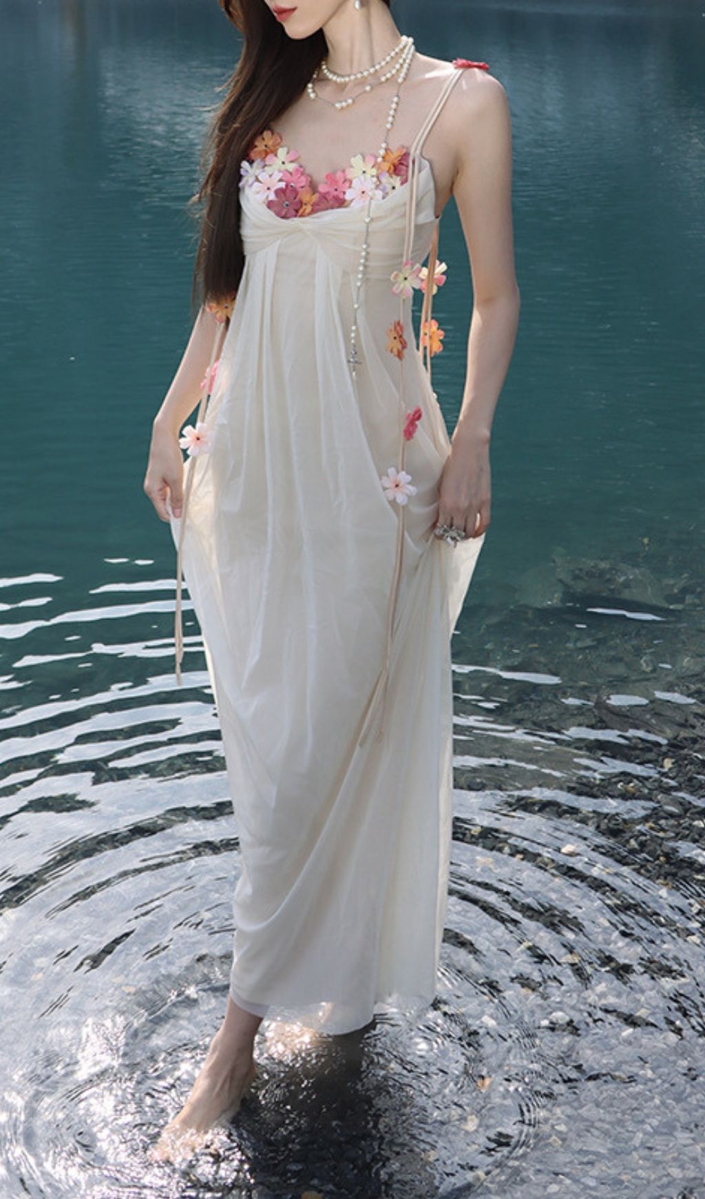 Farah Dreamy Ivory Floral Chiffon Maxi Dress - Romantic Open Back Gown