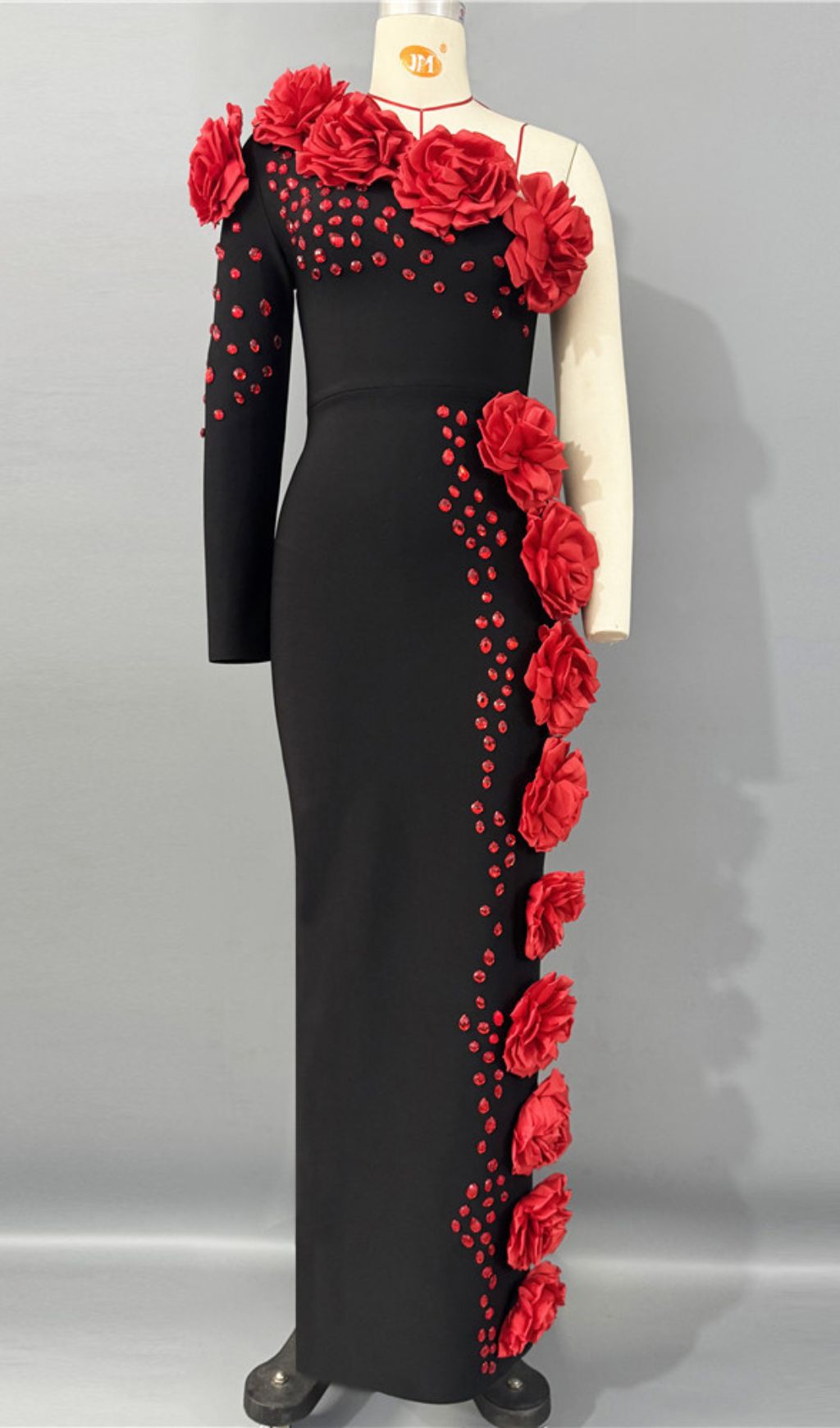 Giorgia Black Flower One-Shoulder Maxi Dress