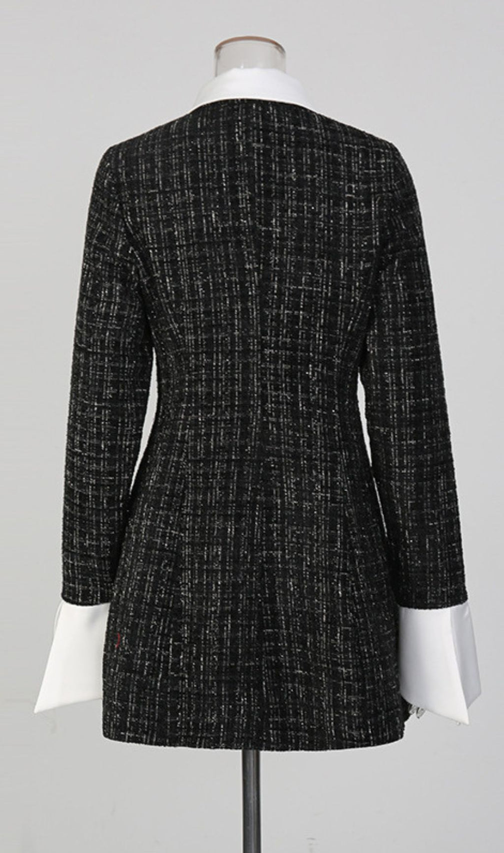 Kady Chic Black Tweed Mini Dress with Contrast Collar & Cuffs