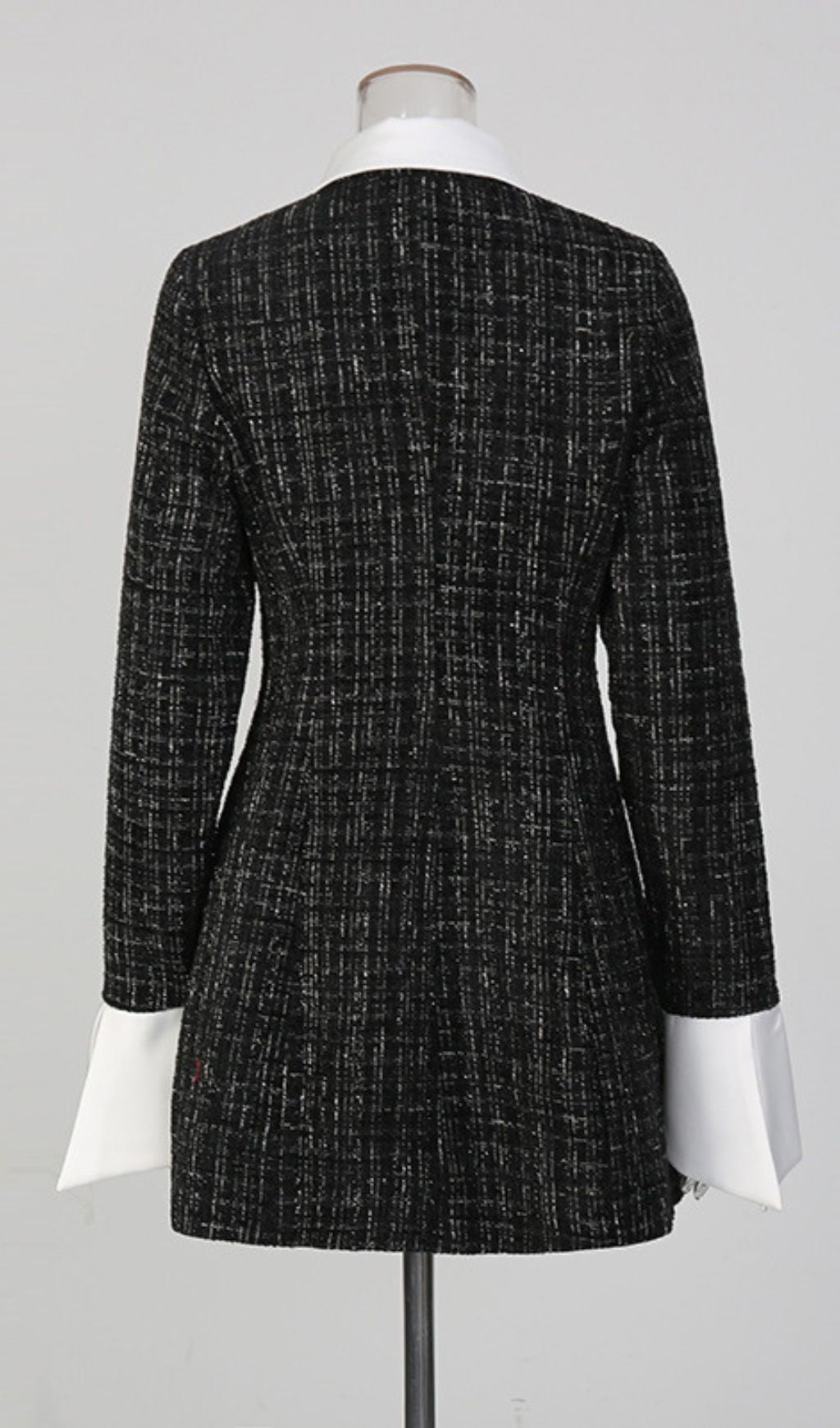 Kady Chic Black Tweed Mini Dress with Contrast Collar & Cuffs