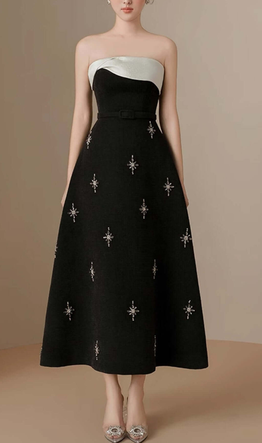 Arilla Strapless Embellished Midi Dress