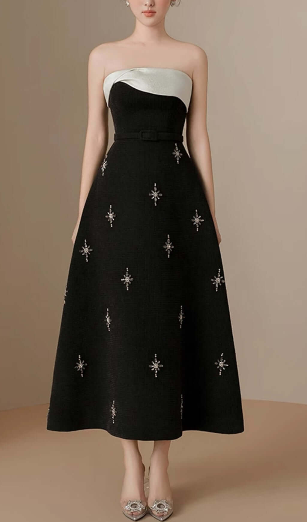 Arilla Strapless Embellished Midi Dress