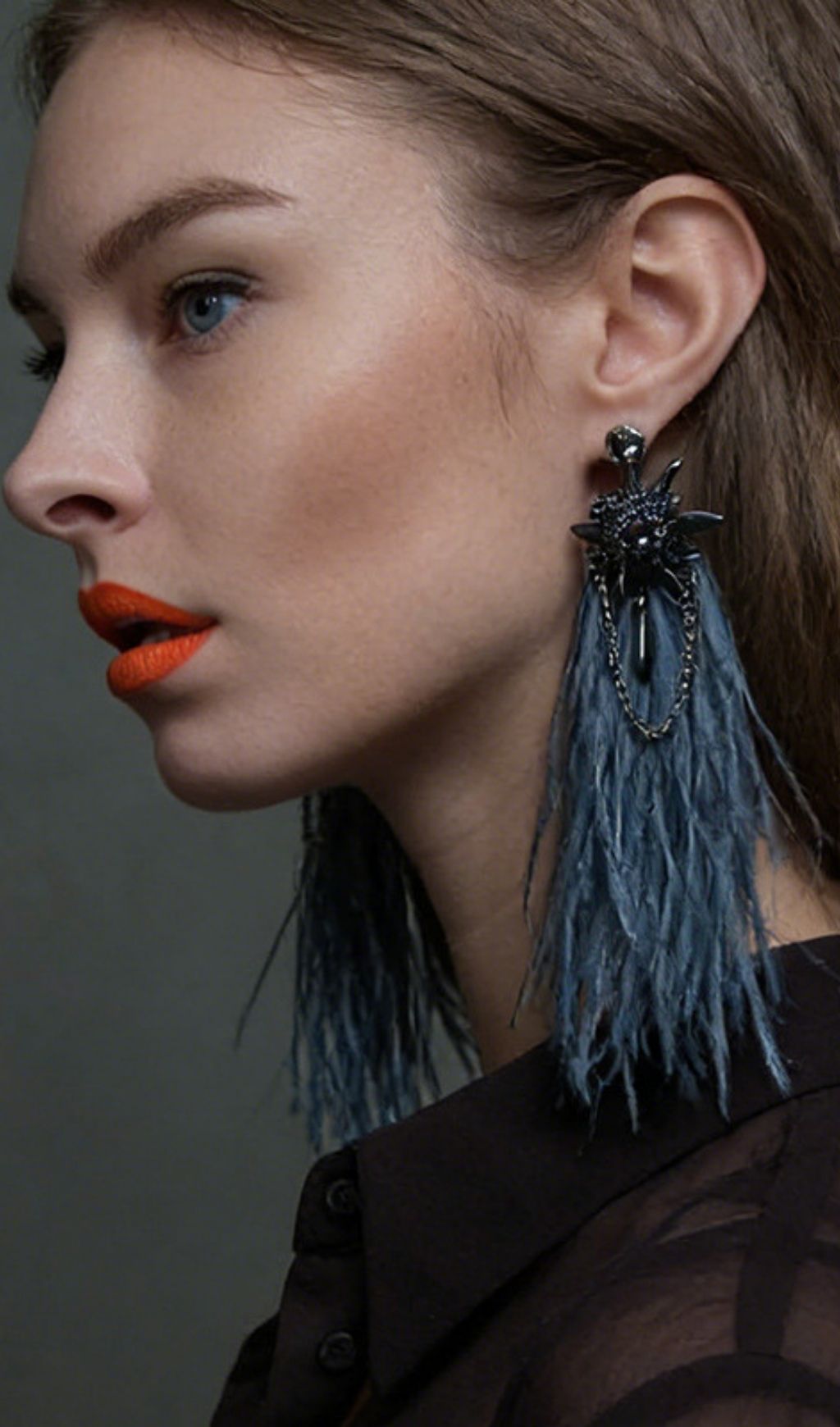 Katerine Dusty Blue Feather Statement Earrings | Boho Glam Dangles for Women
