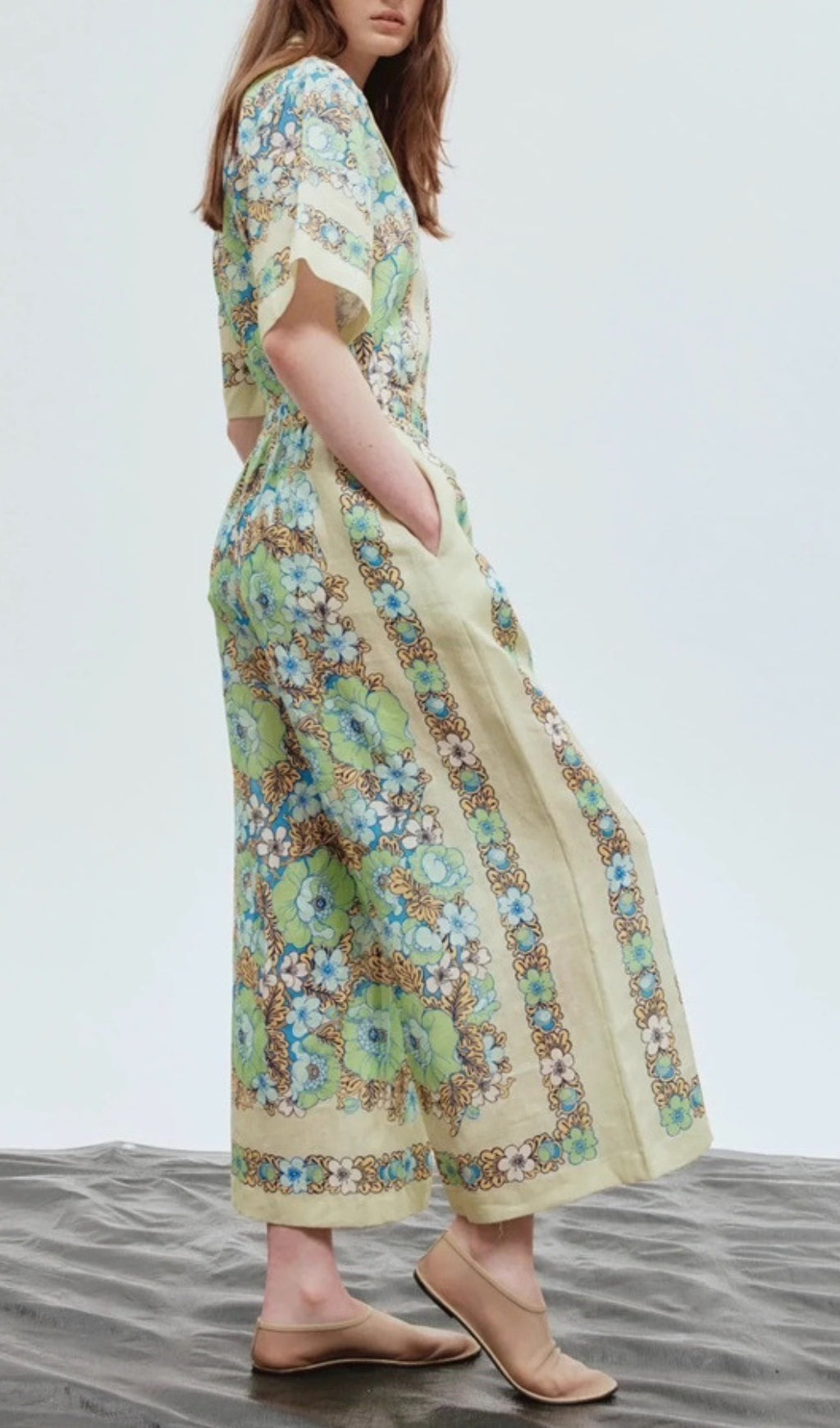 Alonsa Green Floral Two-Piece Suit