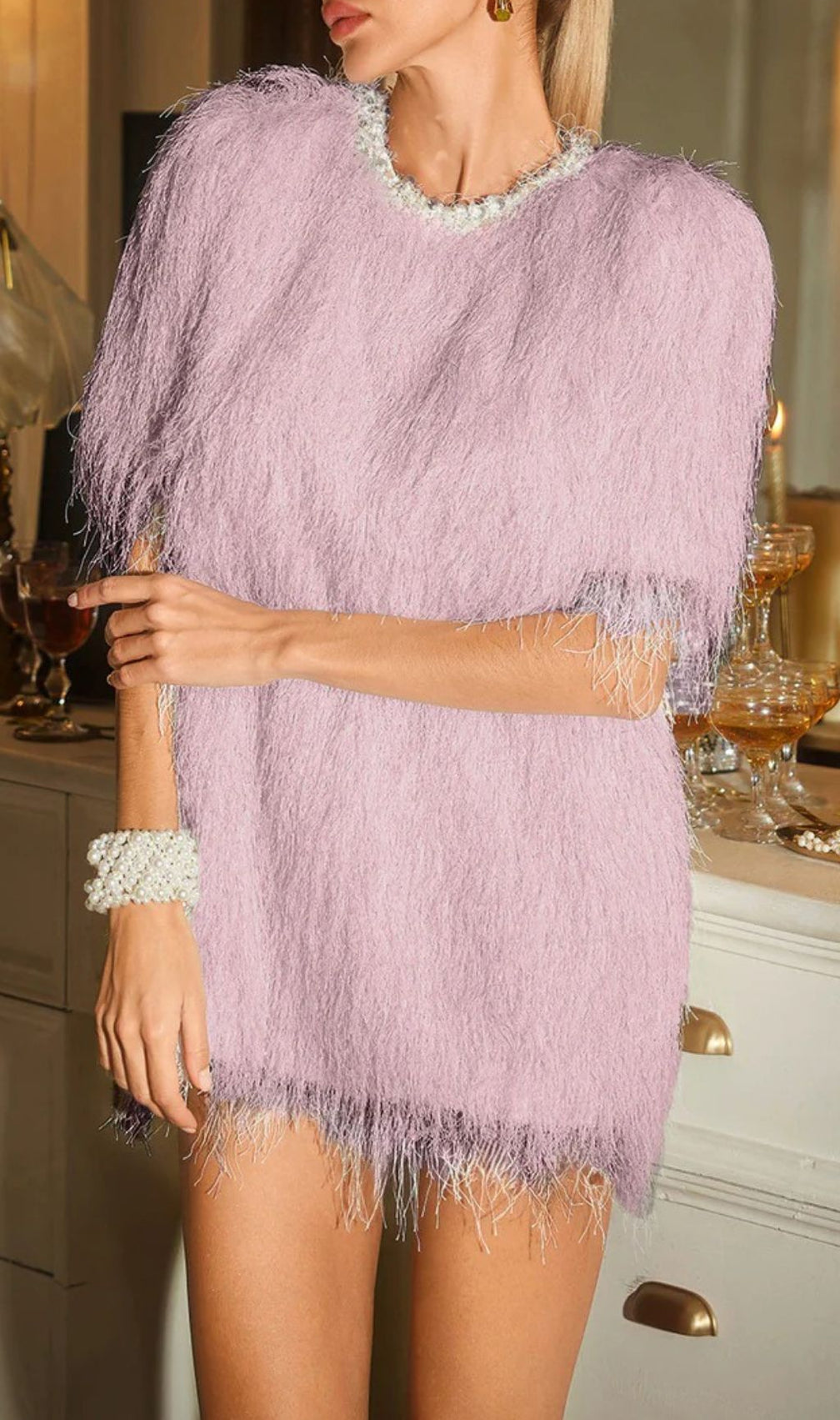 Celena Dazzling Pink Pearl Fringe Mini Dress – Ultimate Party Glam