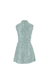 BLUE BOUCLE GATHERED MINI DRESS