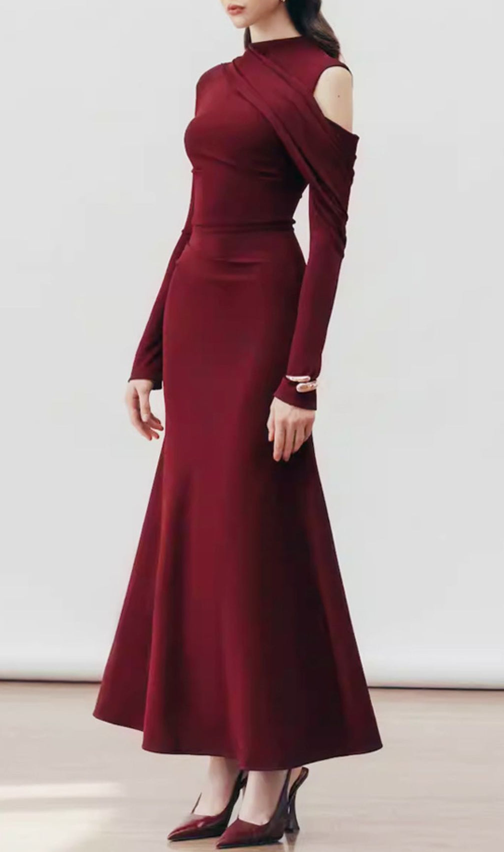 Gaines Wine Long Sleeve Maxi Dress