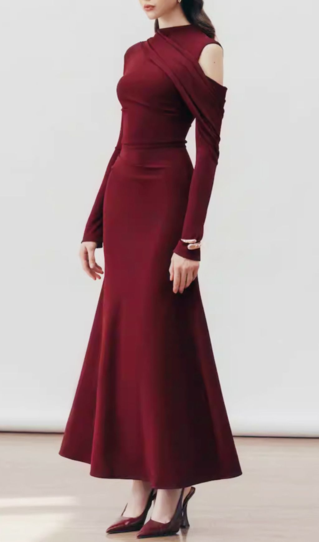 Gaines Wine Long Sleeve Maxi Dress