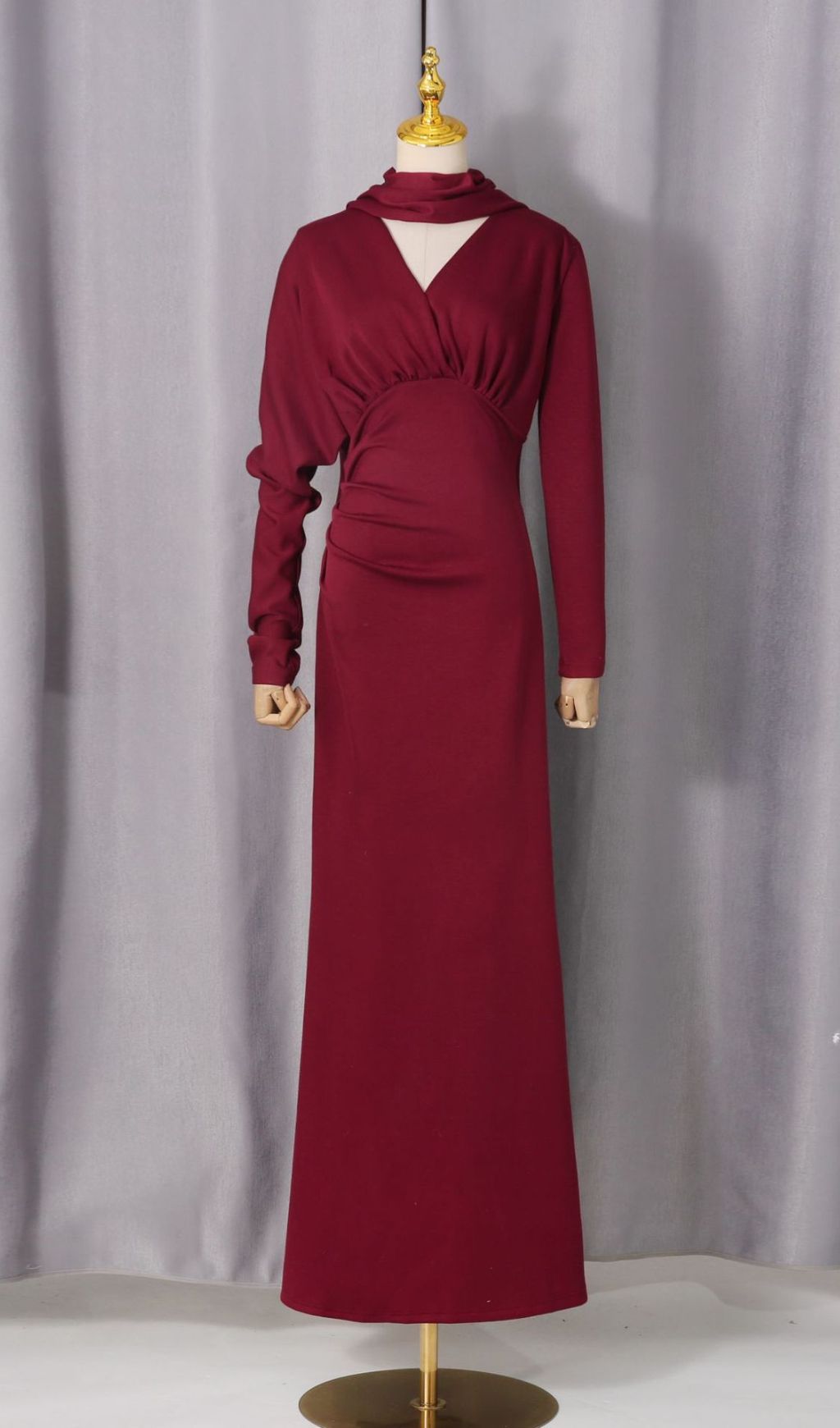 Jaana Elegant V-Neck Satin Long Sleeve Maxi Dress - Luxe Evening Gown