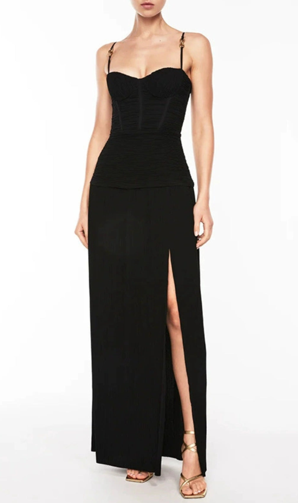 Darcy Strappy Ruched Slit Maxi Dress