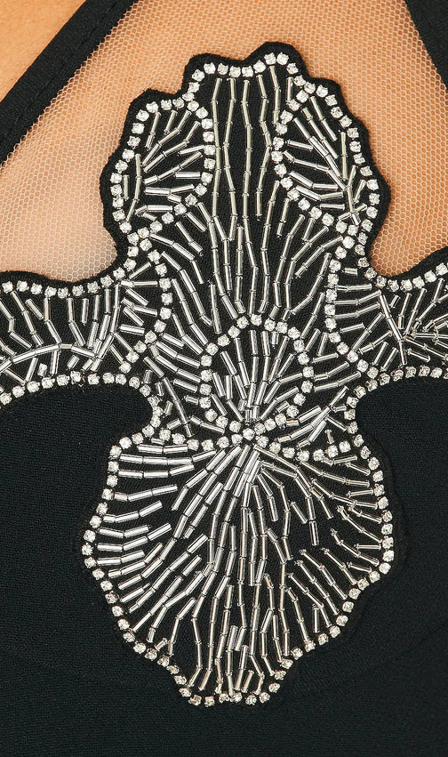Crystal Iris Embroidery Mini Dress In Black