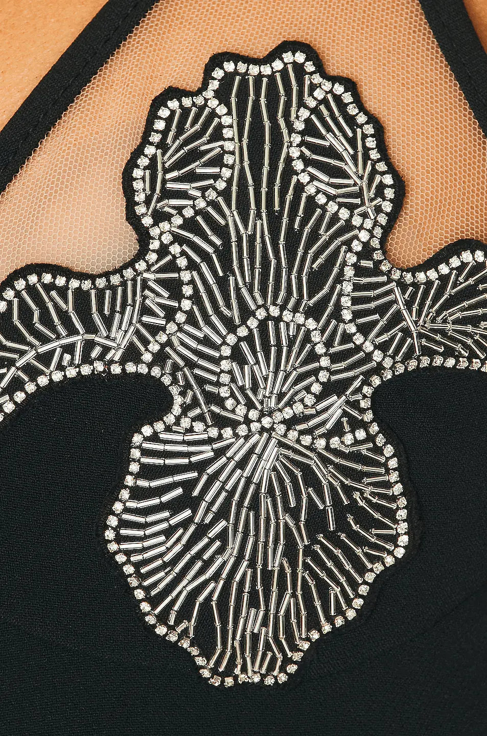 Crystal Iris Embroidery Mini Dress In Black