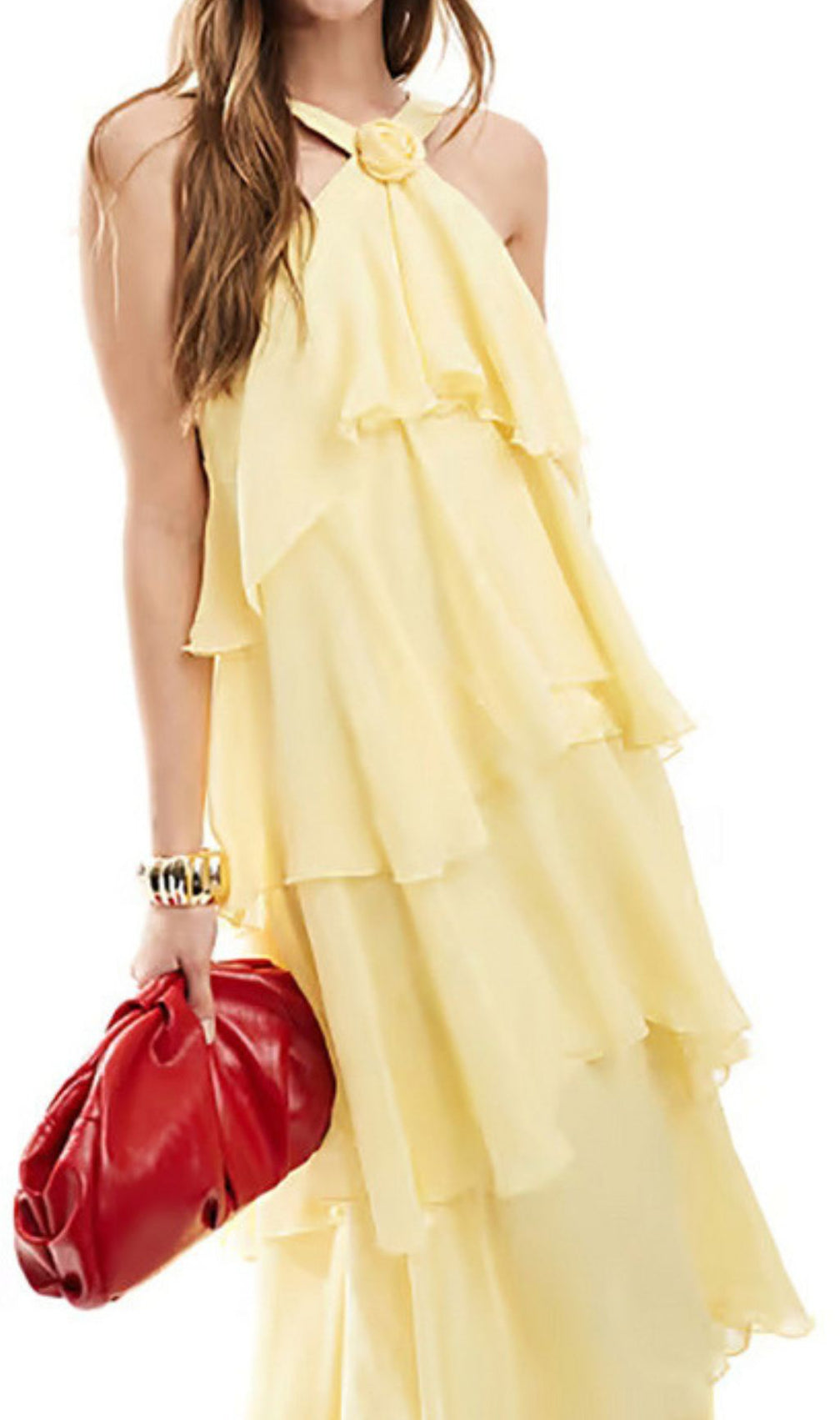 Falala Yellow Flower Halter Layered Maxi Dress