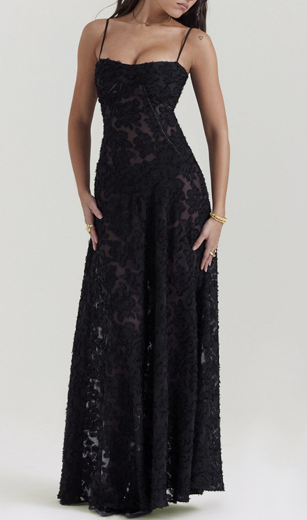 Billie Black Floral Lace Back Maxi Dress