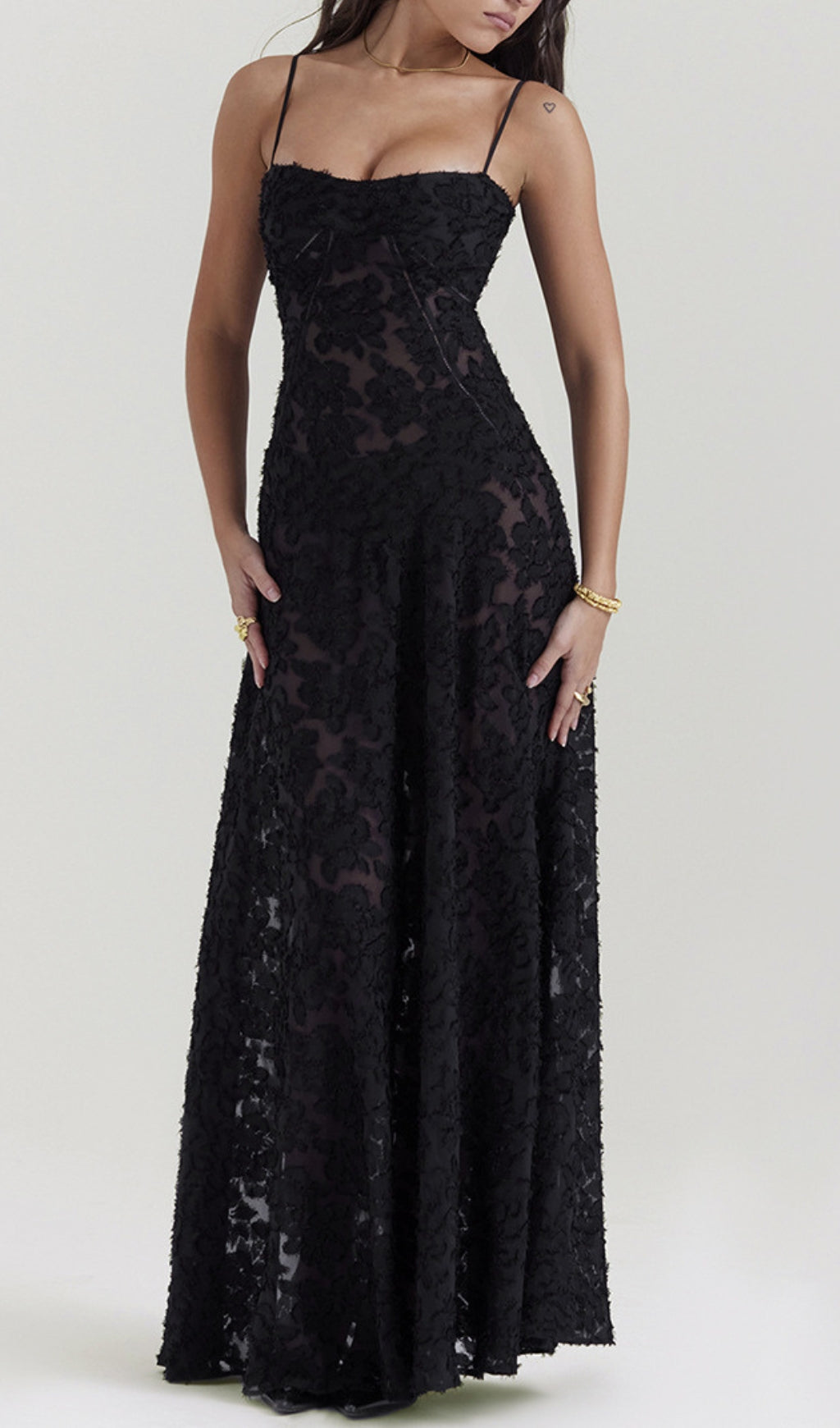 Billie Black Floral Lace Back Maxi Dress