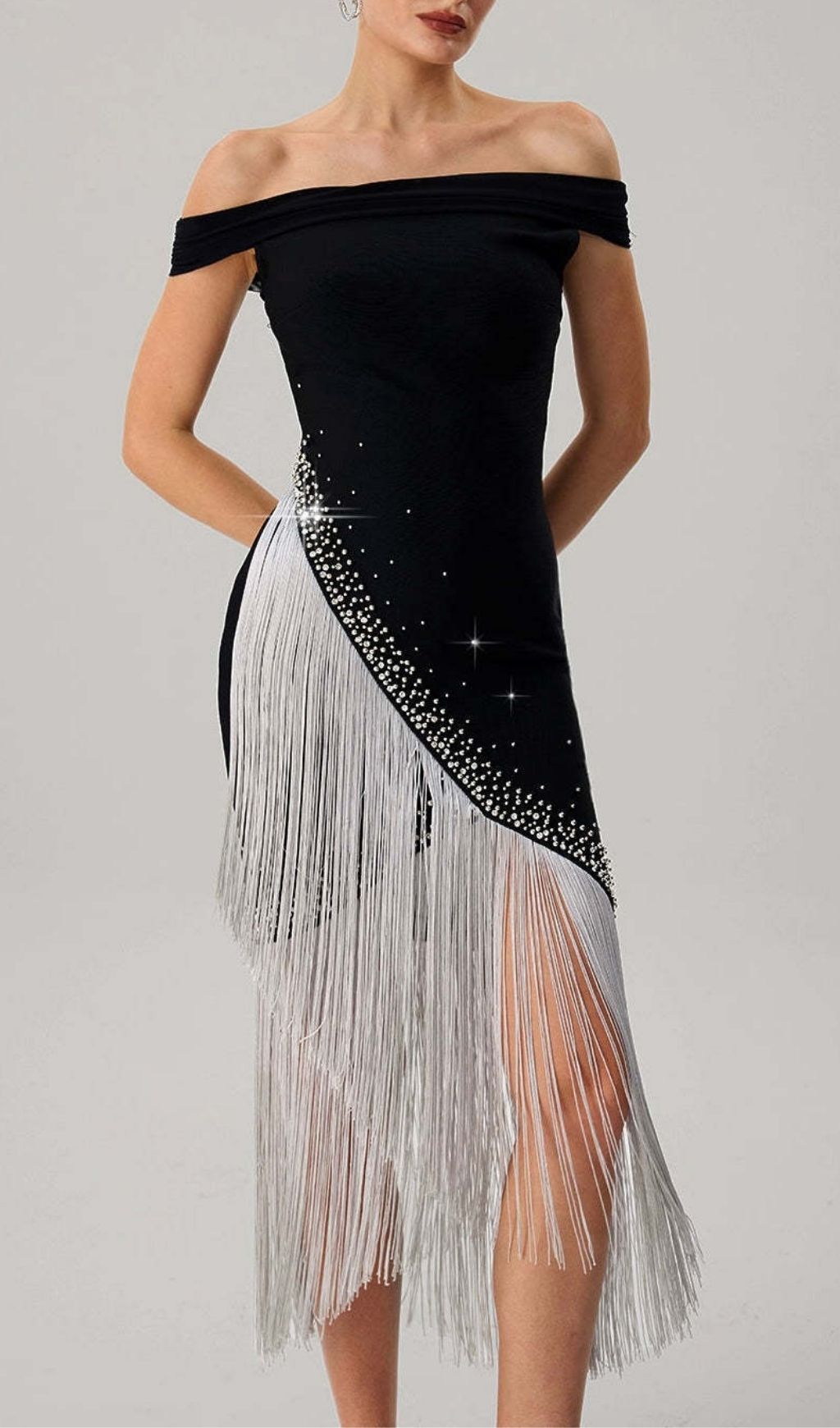 Koda Silver Tassel Diamante Bandage Midi Dress