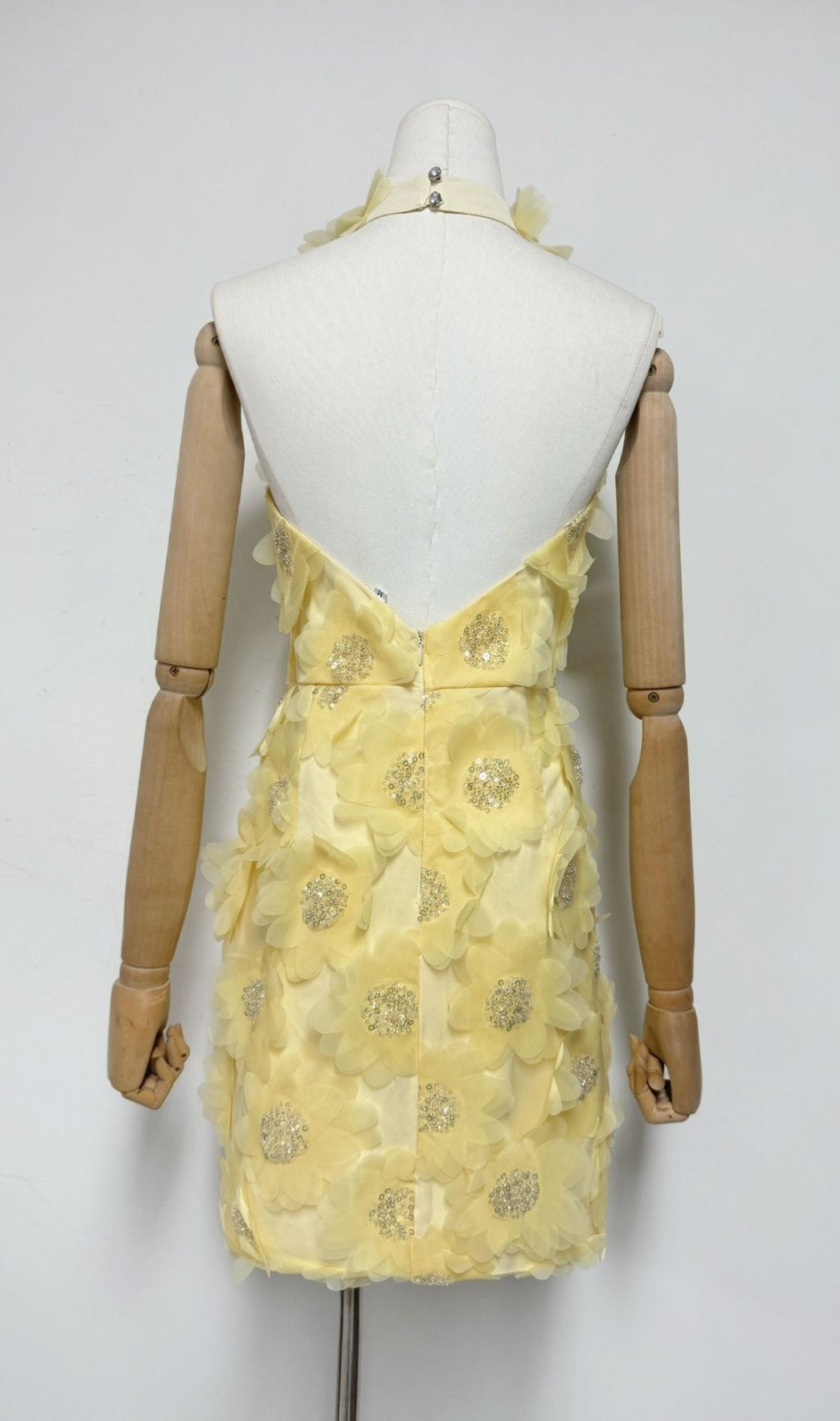 Radiant Pavryn Yellow Halterneck Sequin Flower Mini Dress