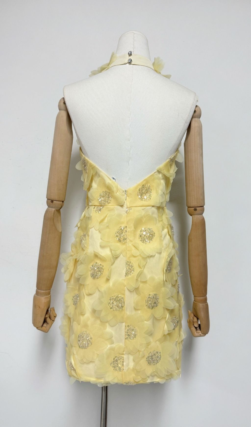Radiant Pavryn Yellow Halterneck Sequin Flower Mini Dress