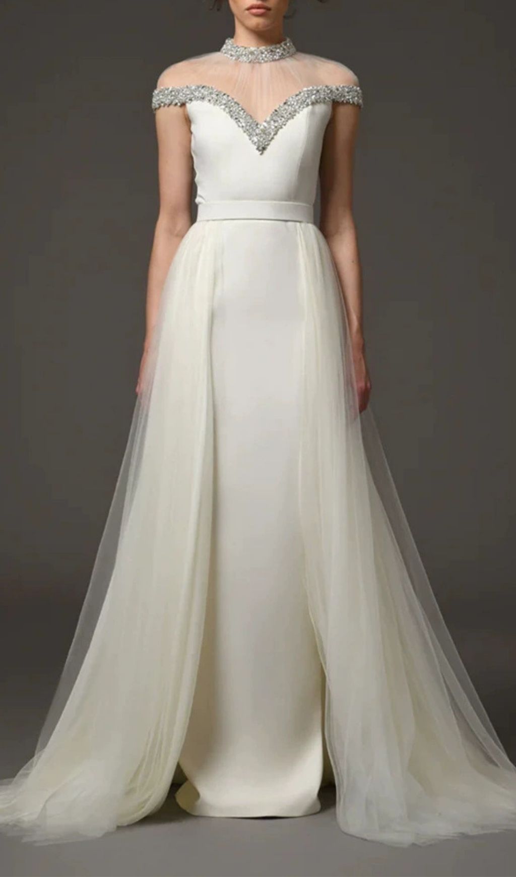 Kuri White Diamante Mesh Maxi Dress