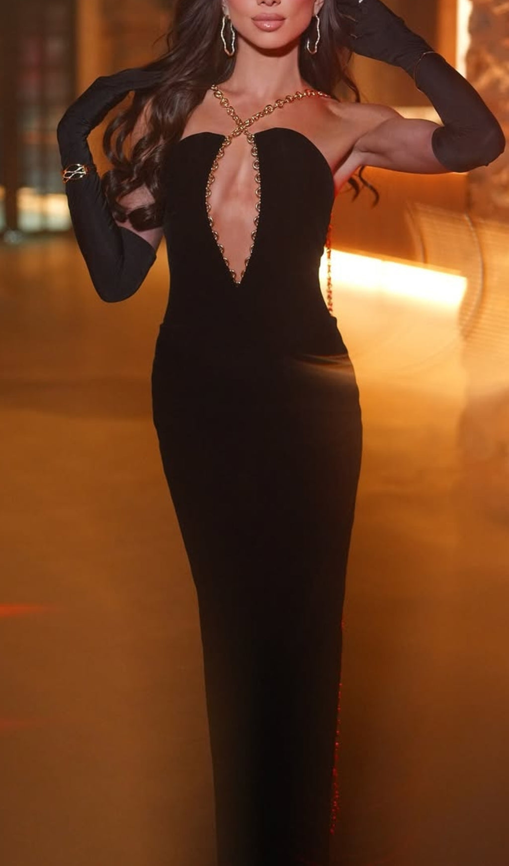 Dejanae Black Chain Bandage Maxi Dress