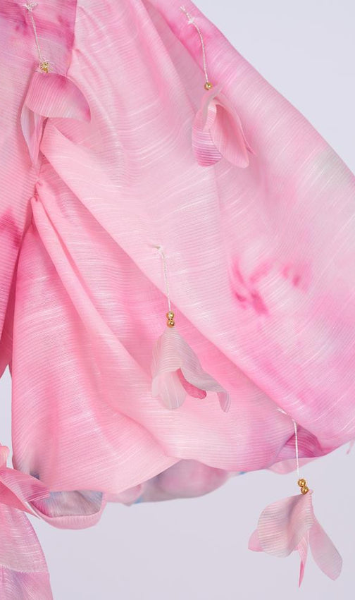 Karli Romantic Pink Floral Puff-Sleeve Maxi Dress | Elegant Chiffon Gown