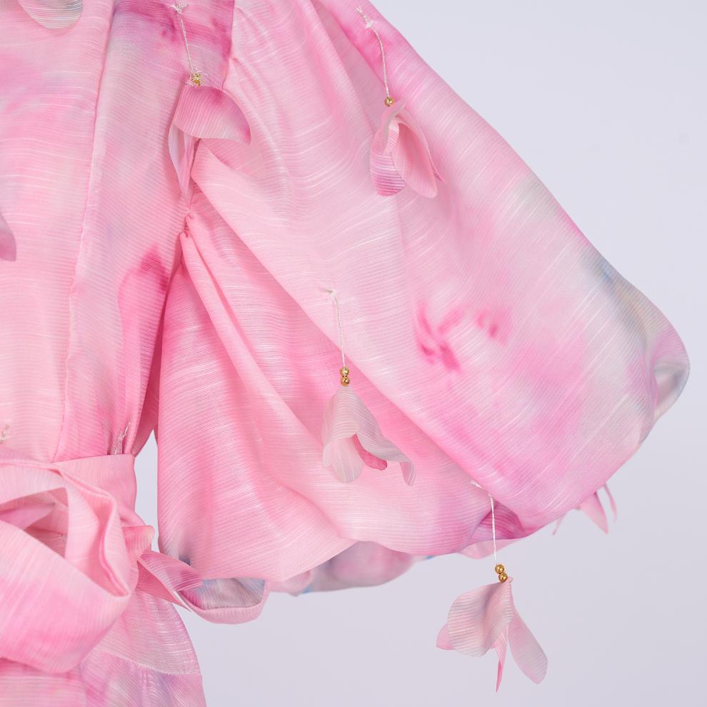 Karli Romantic Pink Floral Puff-Sleeve Maxi Dress | Elegant Chiffon Gown