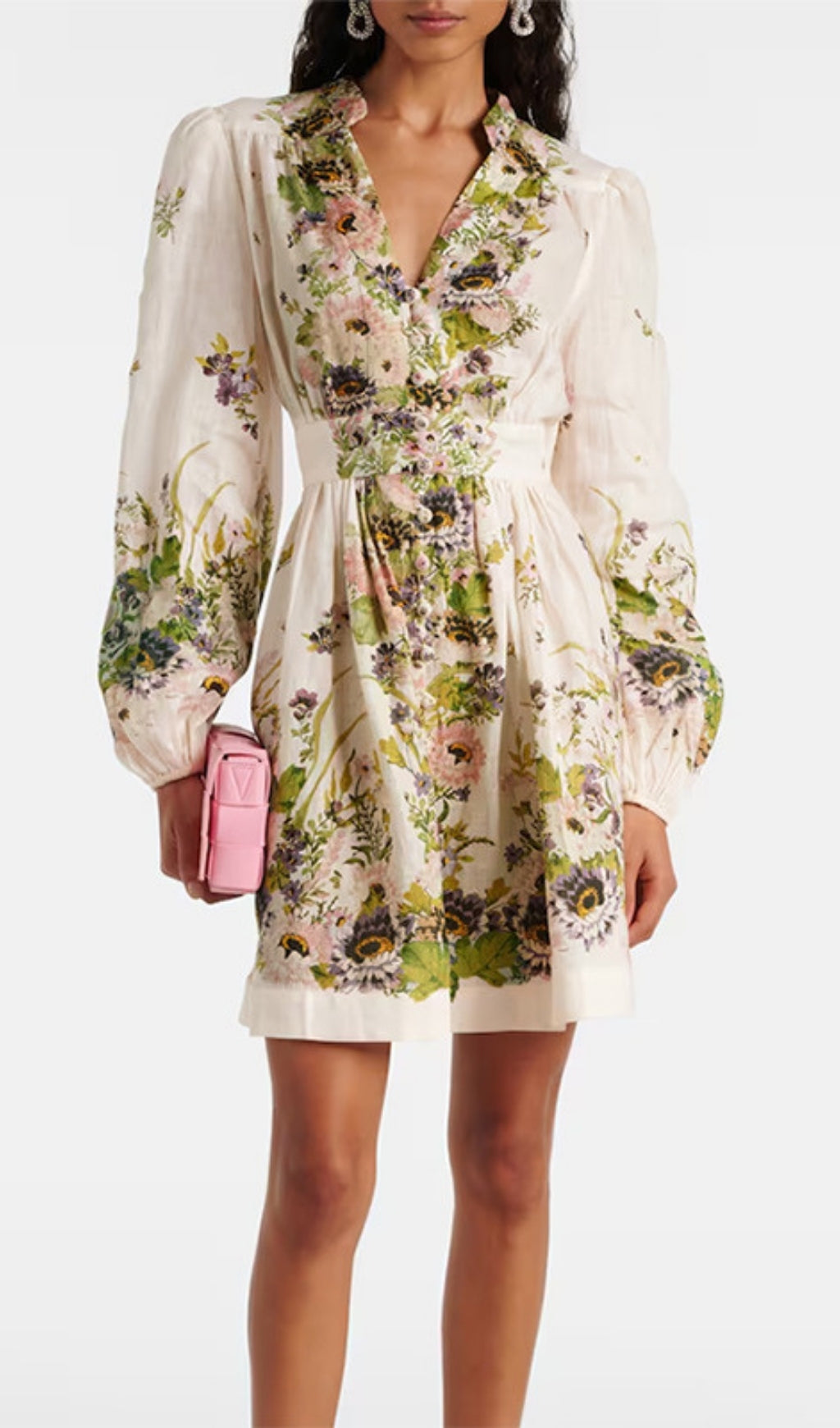 Edaline Floral Printed Long Sleeve Mini Dress