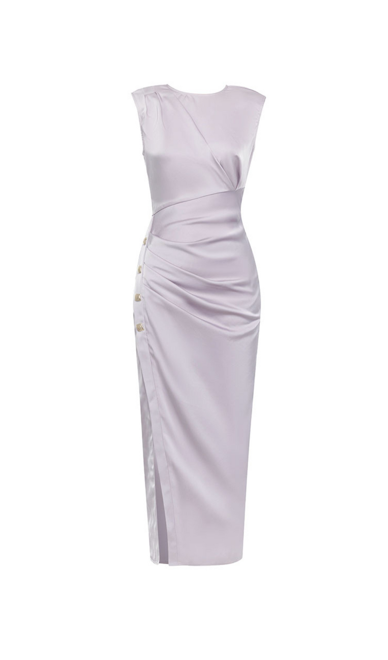 DRAPED MIDI SILK DRESS LAVENDER