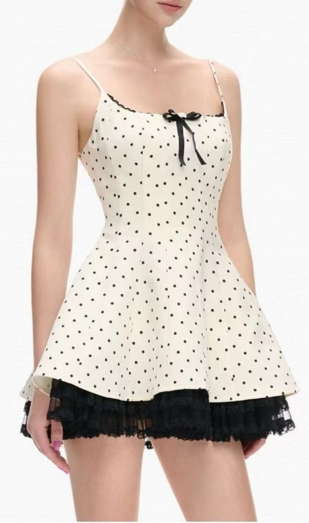 Katrien Playful Polka Dot Corset Mini Dress | Strappy Flare Babydoll Style