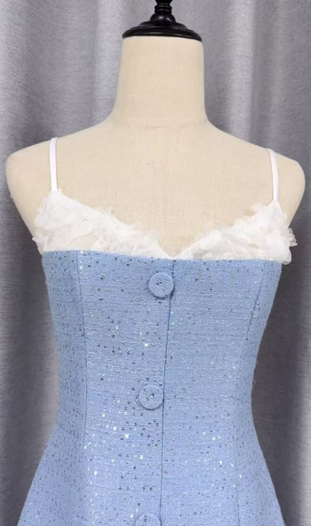 Juana Blue Floral Tweed Strappy Slit Midi Dress - Elegant Wedding Guest & Cocktail Attire