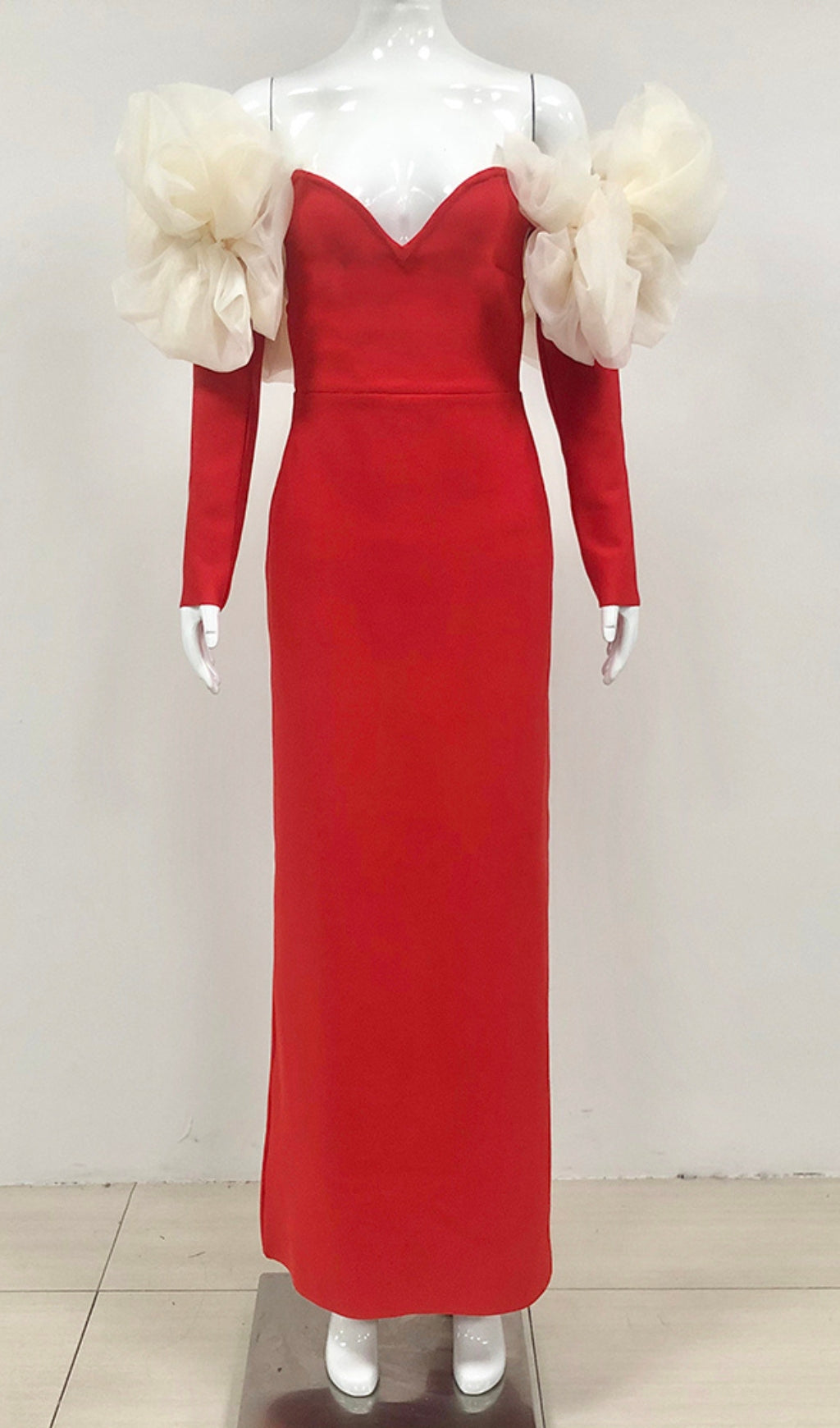 Cezary Red Off-Shoulder Maxi Bandage Dress