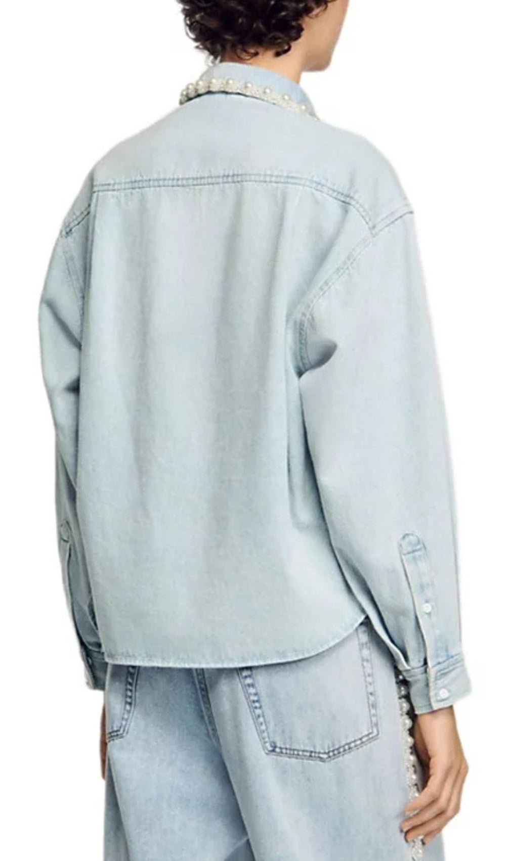 Beaded Collar Denim Shirt