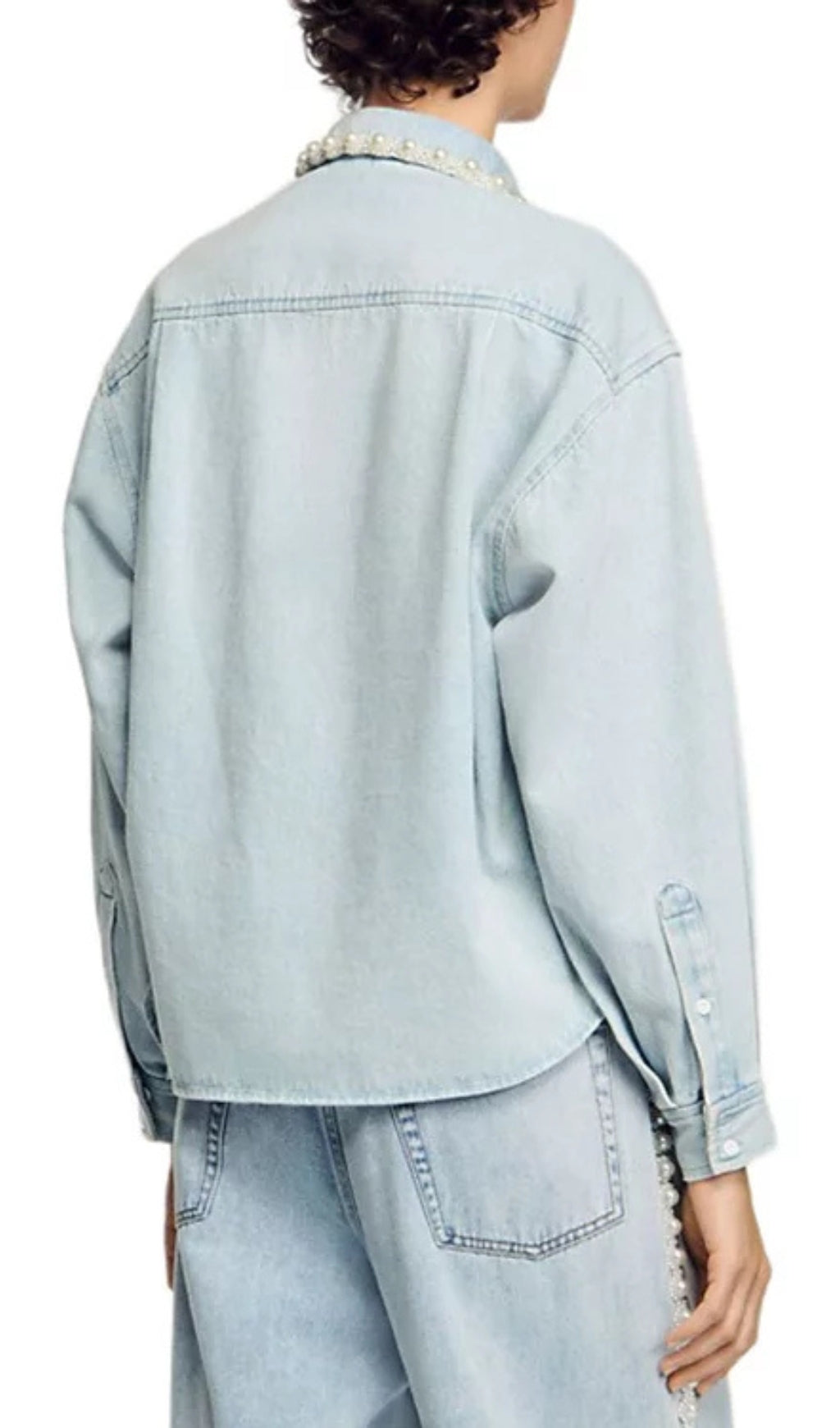 Beaded Collar Denim Shirt