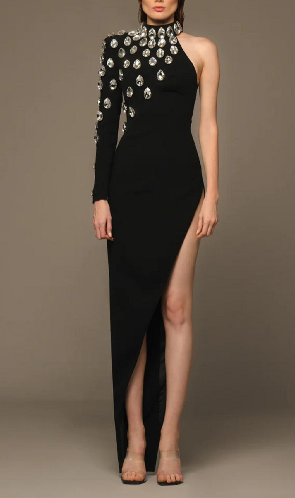 Aubree Asymmetrical Black Crêpe Dress