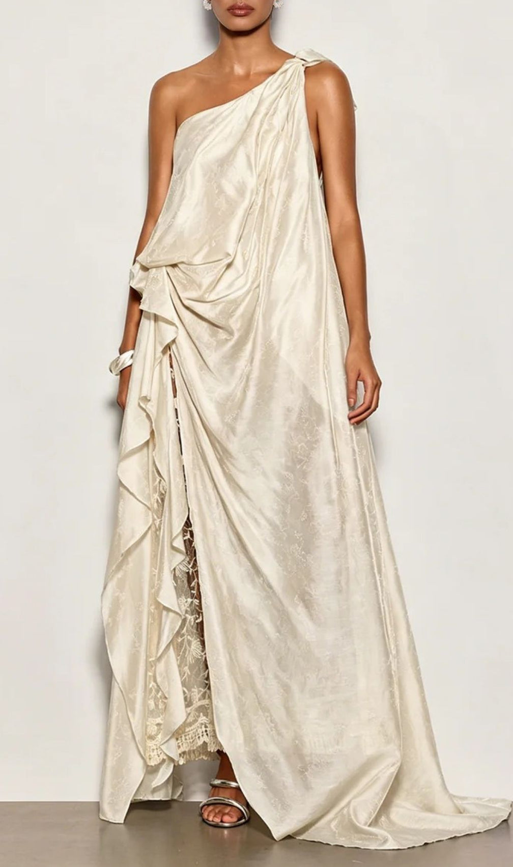 Czelaw One Shoulder Lace Maxi Dress