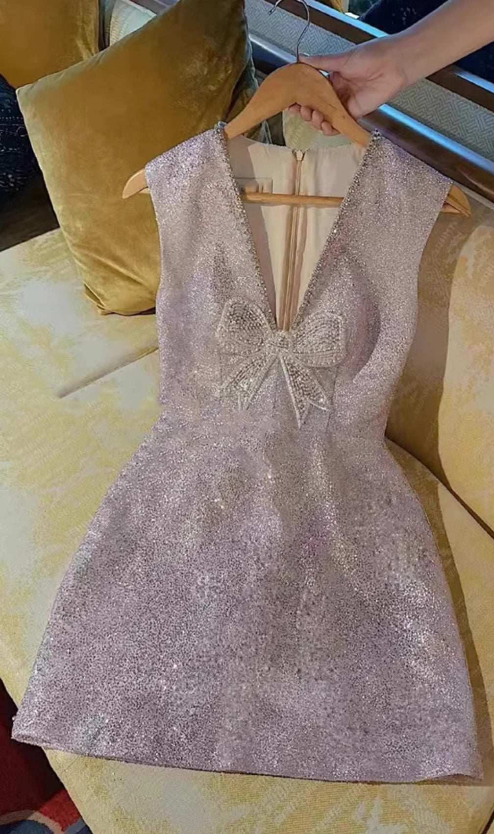 Cherish Purple Deep V-Neck Bow Mini Dress