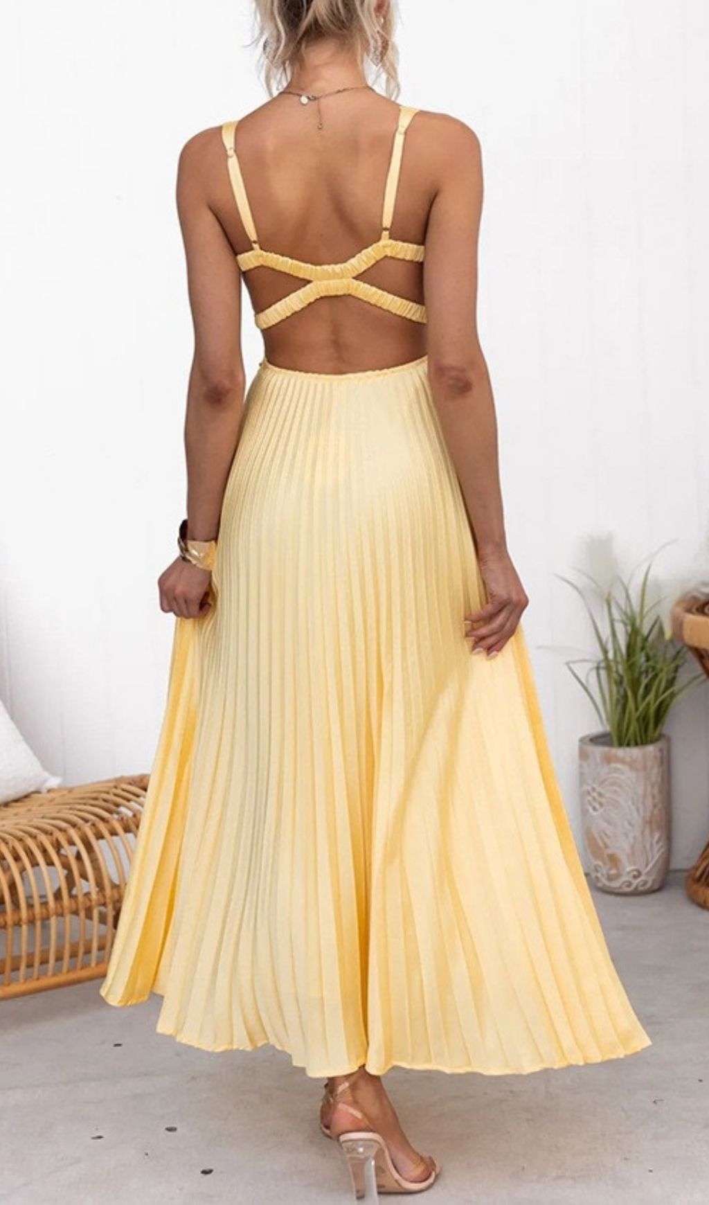 Lahoma Strappy V-Neck Pleated Maxi Dress