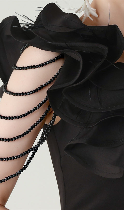 Ijlal Black One-Shoulder Ruffle Maxi Dress | Glamorous Evening Gown