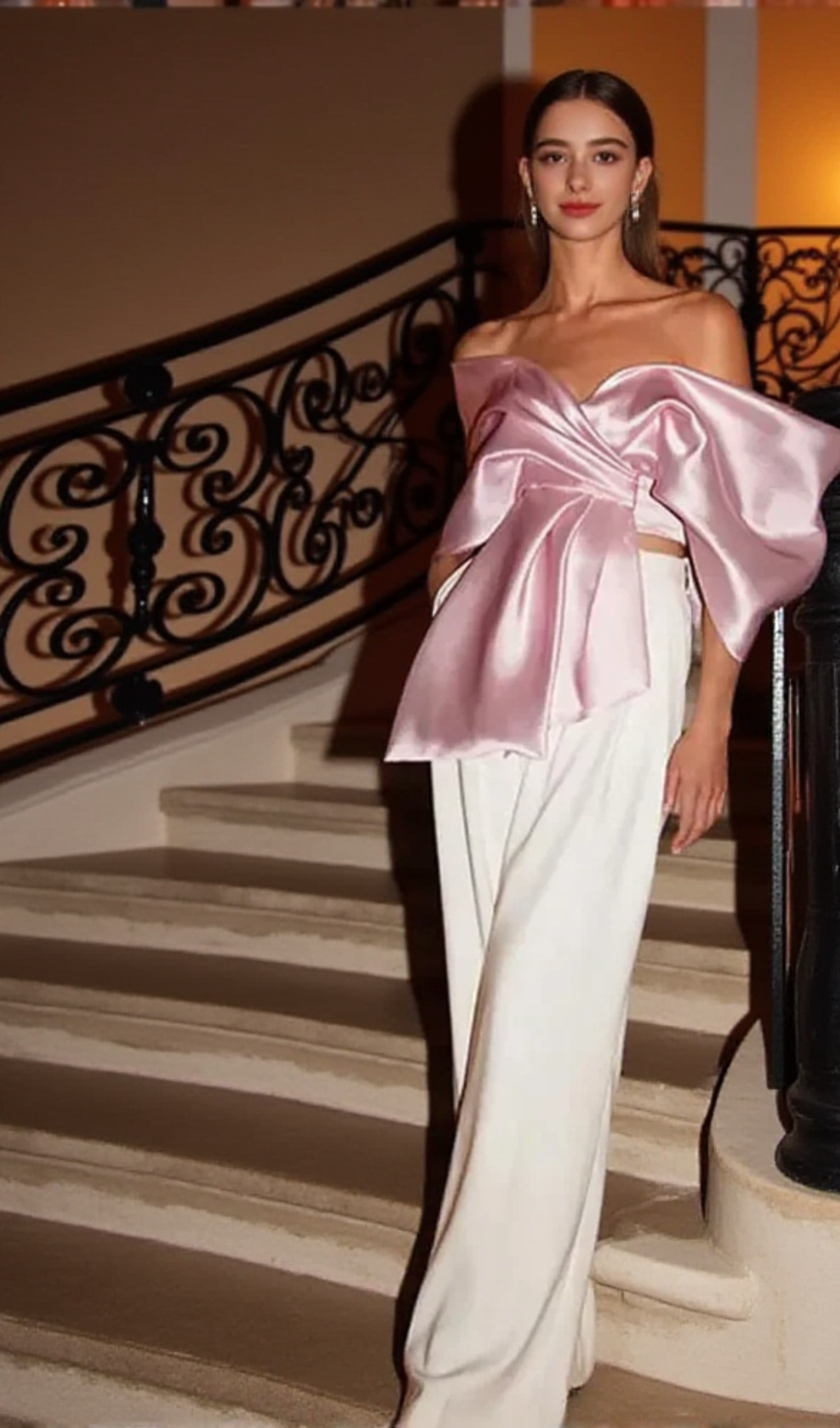 Samira Bow Cross Off Shoulder Satin Top