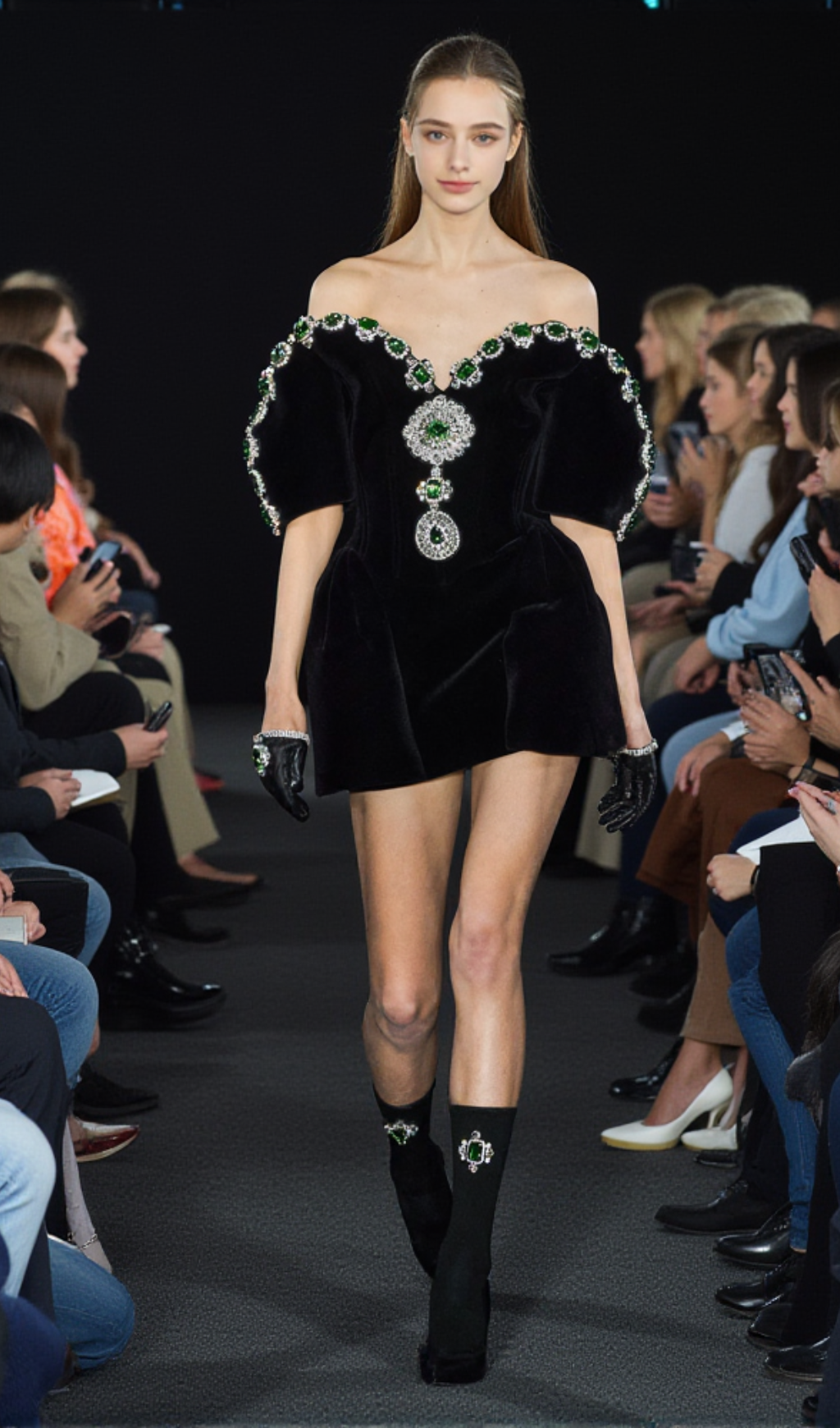 Crystal embellished strapless mini dress in black